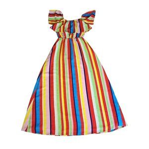 Sugar + Lips Rainbow Striped off shoulder Maxi Dress Size XS
